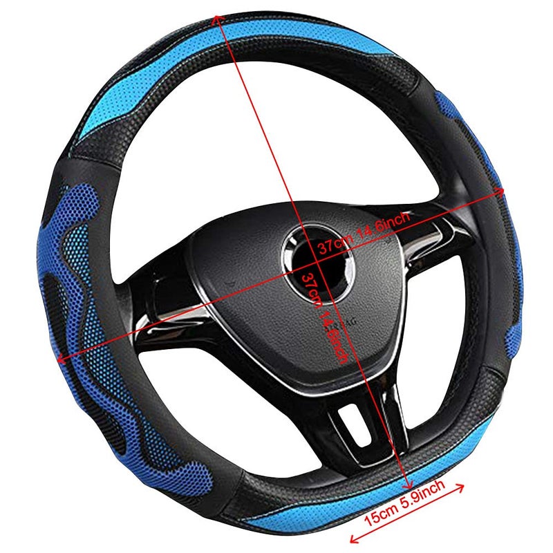 2FY2SW D Cut Steering Wheel Cover - D Shaped Flat Bottom Microfiber Leather Anti-Skid Breathable Fit 14.5"-15" (Blue) - Image 3